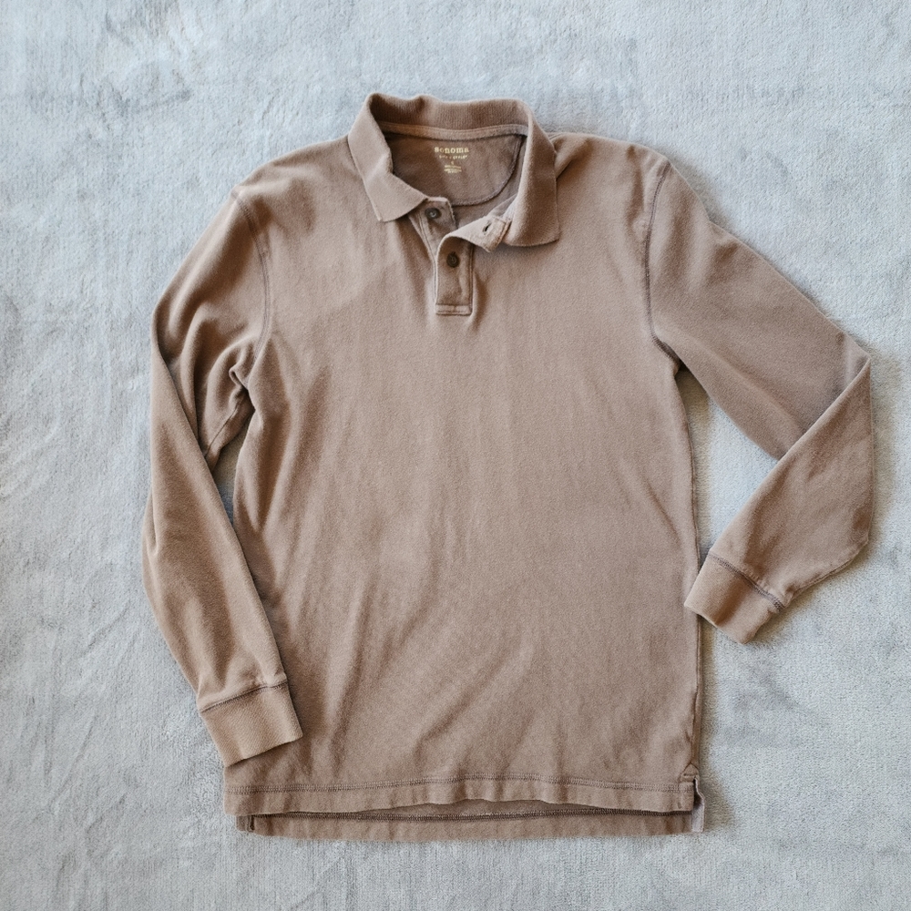 Sonoma Men's Long Sleeve Brown Two Button Placket Polo